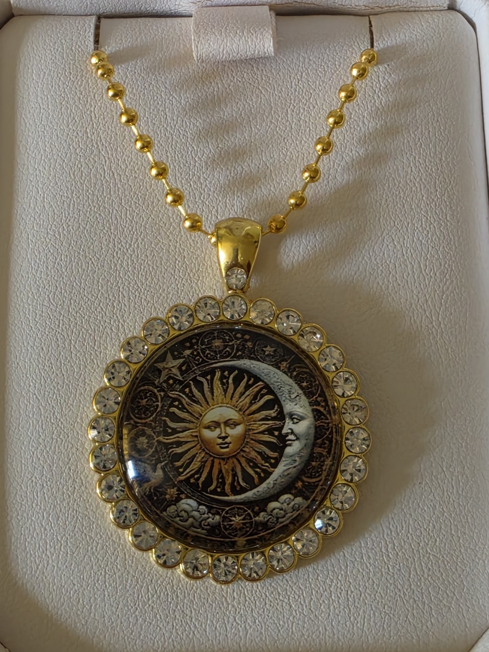 Gold Sun & Moon Crystal Pendant Necklace - Women Jewelry